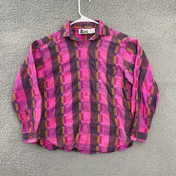 Vintage Jeans Wear Pink Women M Causal Plaid Long‎ Sleeve Button Down Shirt - Picture 1 of 10